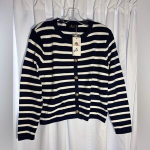 NWT LILLUSORY Navy Blue & White Stripe Cardigan Sweater w/Gold Buttons Sz S